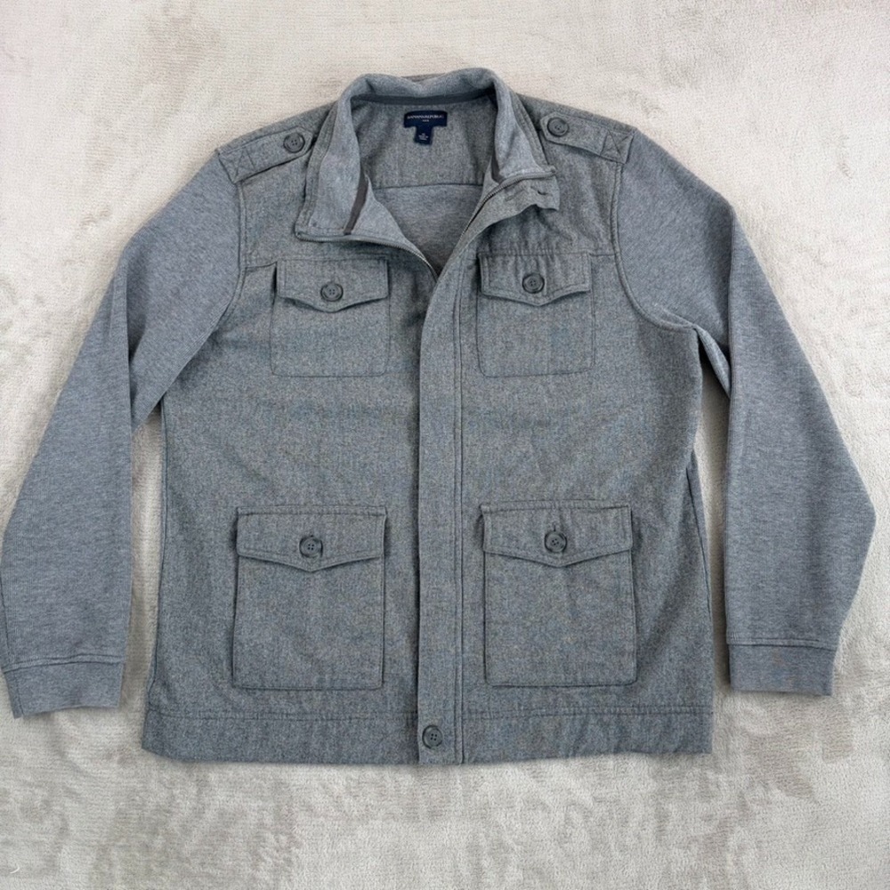 BANANA REPUBLIC Utility Four Flap Pockets in Grey Wool Blend Men XL Zip Up